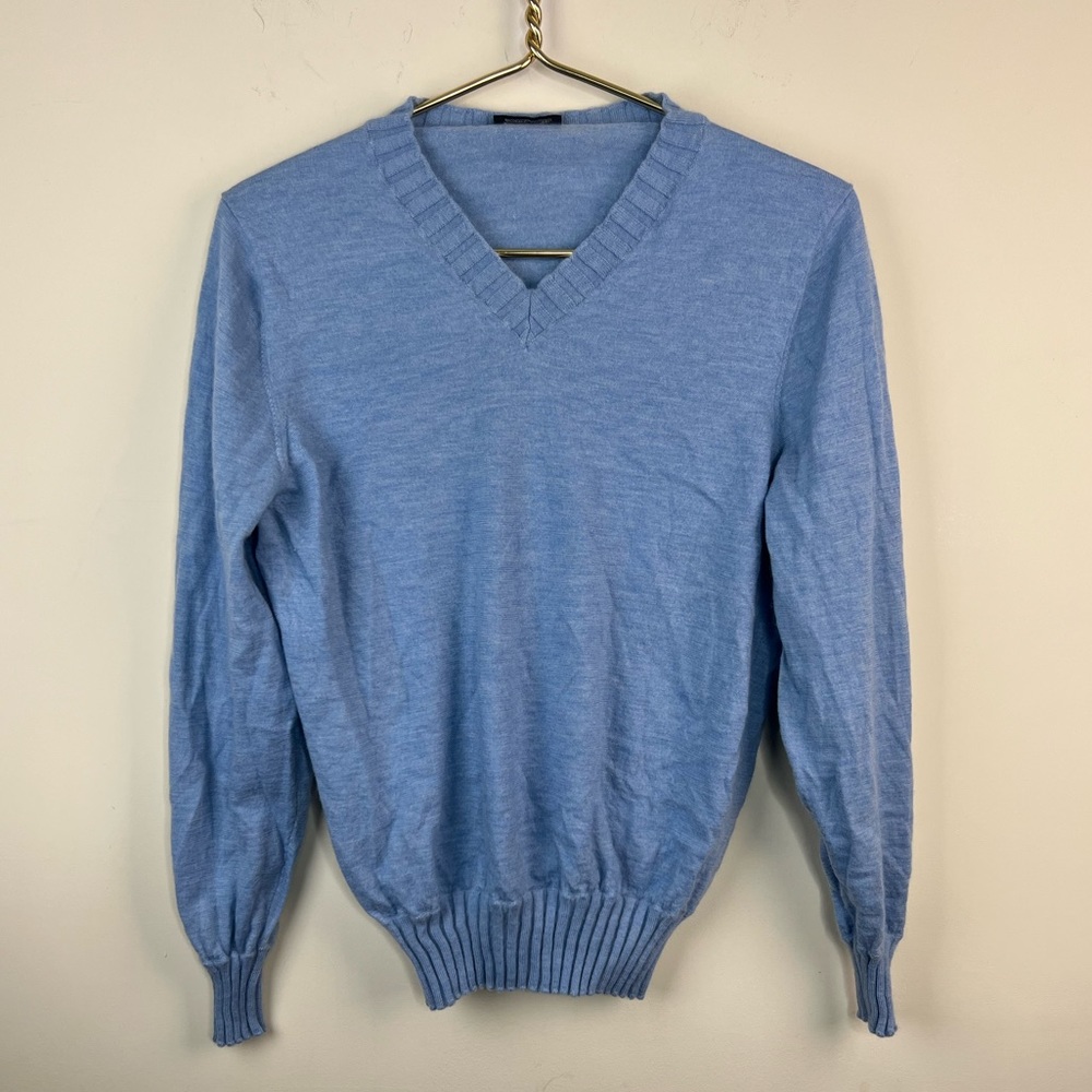 $1350 Cesare Attolini Men's Blue Cashmere Ribbed Sweater V-Neck Size 44 it